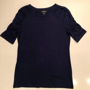 Lord & Taylor Scoop Neck Ruched Short Sleeve Top in Navy Blue Size S NWOT